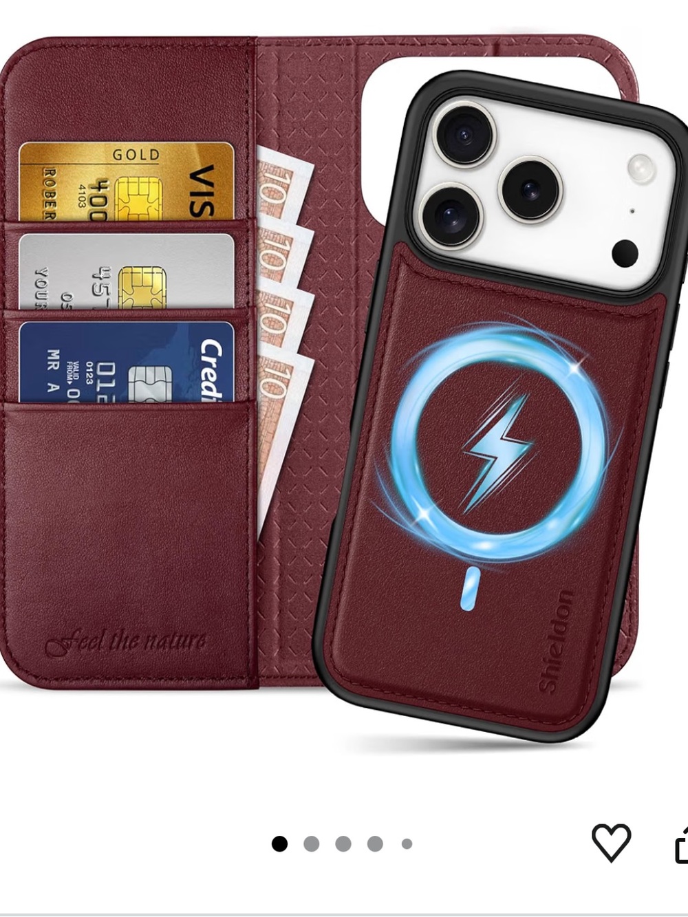 Burgundy Phone Wallet Case with Card Slot iPhone 17